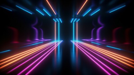 Spectrum neon lights abstract background. Futuristic corridor. AI generated, human enhanced