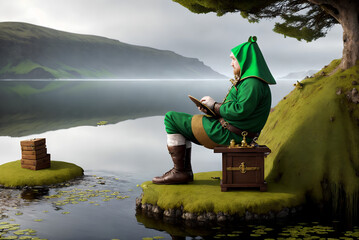irish legend, drawing by the lake