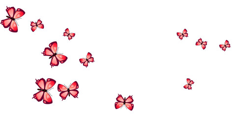 Fairy red butterflies isolated vector illustration. Summer pretty moths. Decorative butterflies isolated fantasy background. Tender wings insects patten. Fragile beings.