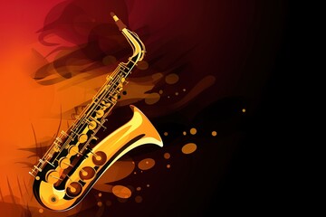 Fototapeta na wymiar Jazz. Musical background in golden and orange colors. with saxophone. Generative AI.