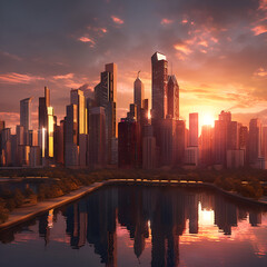 Fototapeta premium City Skyline Sunset