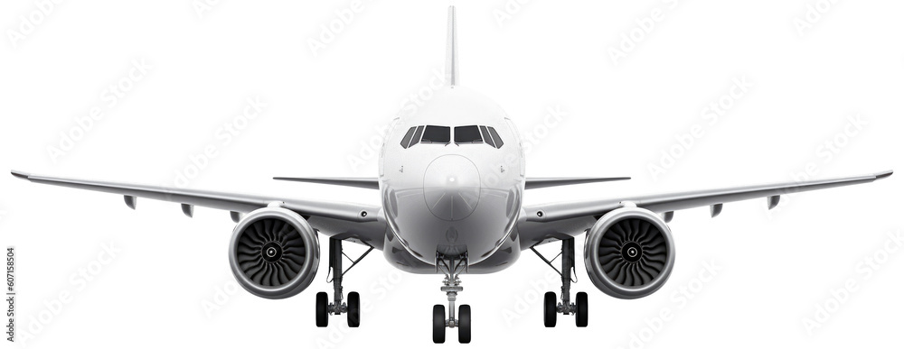 Wall mural airplane front view isolated on transparent background - generative ai