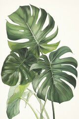 Fototapeta na wymiar Tropical Monstera Deliciosa plant drawing. Generative AI illustration