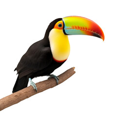 Bird toucan isolated on a transparent background and cut out. PNG. The world of animals, the tropics.  - obrazy, fototapety, plakaty