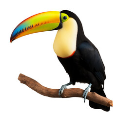 Fototapeta premium Bird toucan isolated on a transparent background and cut out. PNG. The world of animals, the tropics. 