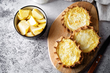 Rye pies with potatoes, Russian and Finnish cuisine. Karelian Pirakka