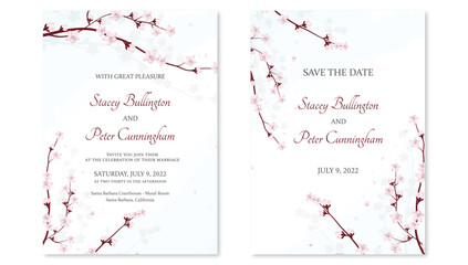 Wedding Invitation Card Layout with sakura flowers © Seda Magakyan