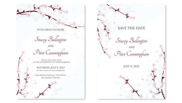 Wedding Invitation Card Layout with sakura flowers