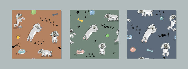 Set of fun seamless patterns with dog  - 607160311