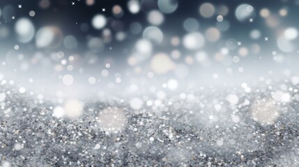 Glitter background in pastel delicate silver and white tones de-focused. Generative AI