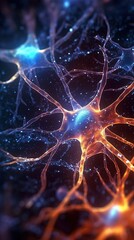 Active nerve cells. Neurology and brain activity concept. Neural network with electrical activity of neuron cells. Neuroscience. Generative AI.