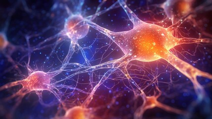 Active nerve cells. Neurology and brain activity concept. Neural network with electrical activity of neuron cells. Neuroscience. Generative AI.