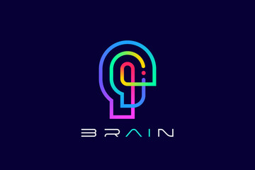 Artificial Intelligence Logo AI Human Head Face Colorful Design Vector template Linear Outline style. Psychology Mental Health Mind Education Learning Knowledge Brainstorm Logotype concept icon idea. - 607160902