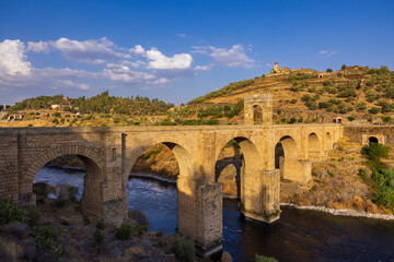 Alcantara bridge (Puente de Alcantara) Roman bridge,  Alcantara, Extremadura, Spain - obrazy, fototapety, plakaty