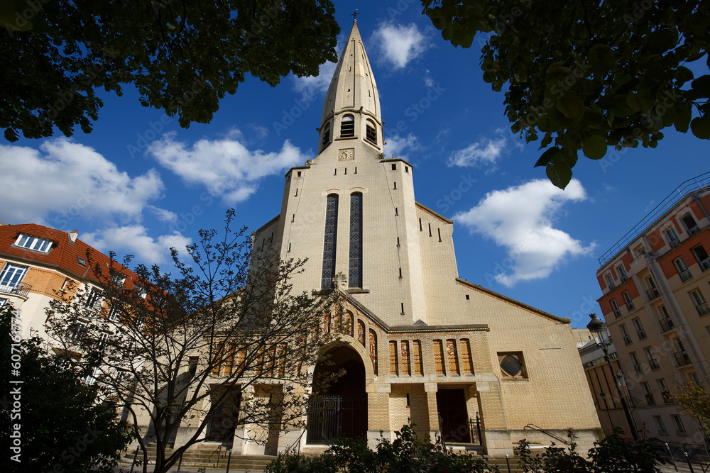 Wall mural view of saint-leon church. saint-leon is a parish church located in the 15th arrondissement of at pl