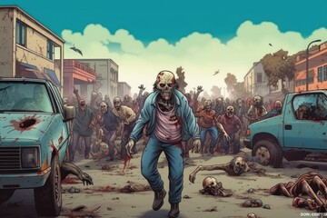 A group of zombies or a crowd of monsters, a horror concept. AI generated, human enhanced