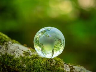 glass earth globe in the forest