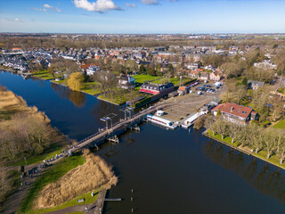 Fototapeta na wymiar Aerial drone photo of a dutch bridge in Warmond