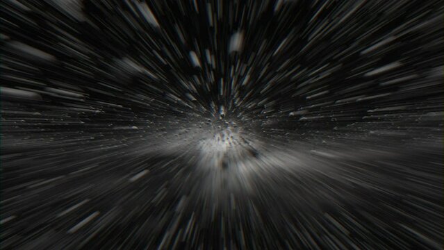 Psychedelic cosmic trip to infinity, abstract stop motion madness, black and white asteroids in the space. 