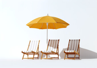 Sunbeds and umbrellas, Deck chair with an umbrella isolated on white background. Beach umbrella, beach chair. generative ai