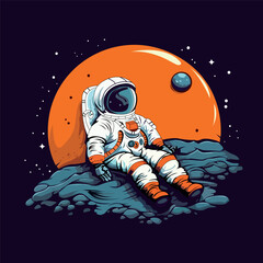 Naklejka premium Astronaut in the moon Vector Illustration