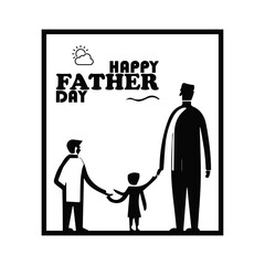 Happy Father's Day with dad and children silhouettes on white background