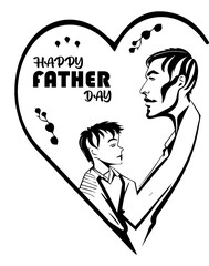 Happy Father's Day with dad and children silhouettes on white background