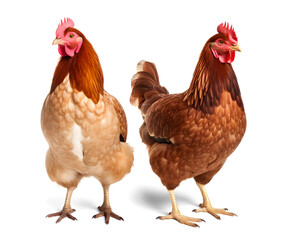 two hens, isolated background. Generative Ai - obrazy, fototapety, plakaty