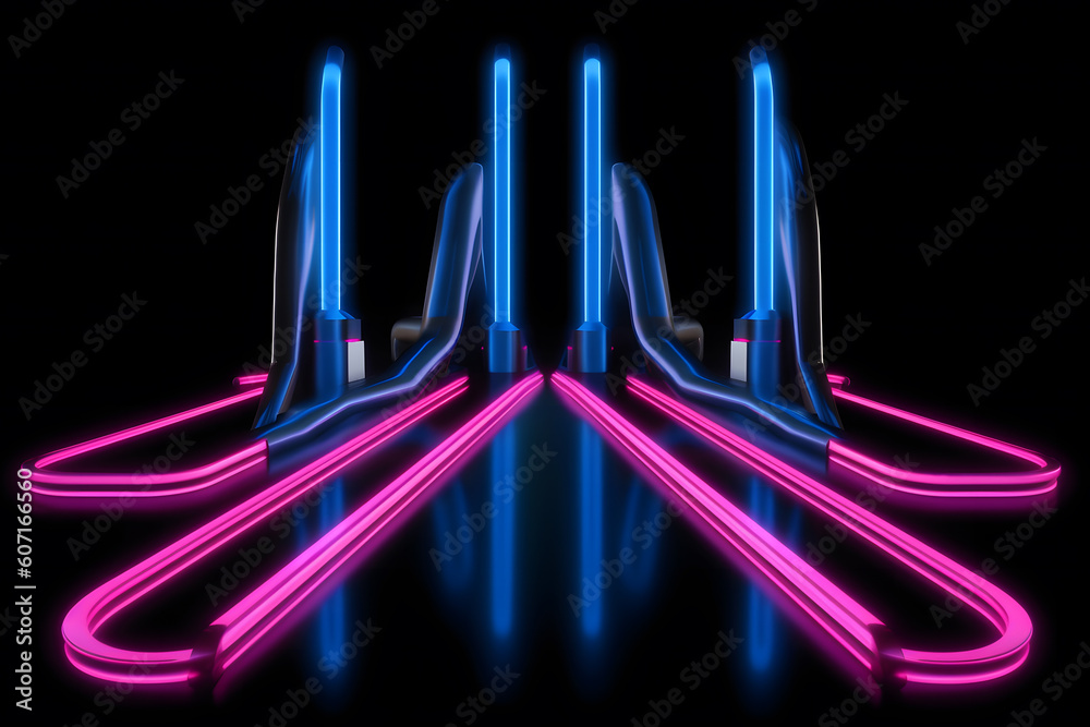 Wall mural abstract neon light arrows background. neural network ai generated art generative ai