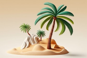 Tropical palm trees with green foliage and a brown trunk are perfect for summer and beach excursions. An image of a tropical beach tree on the sand. Generative AI