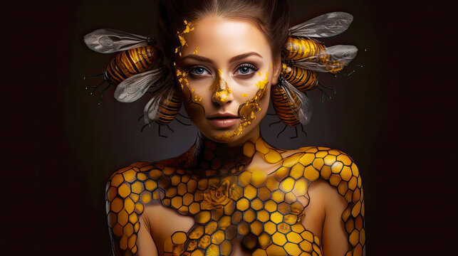 Bee Goddess. Generative AI, non-existent person.	