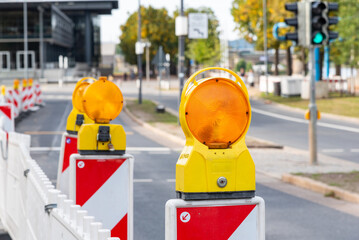 Street warning lamp on construction site