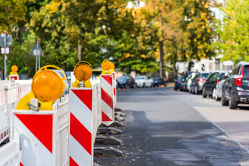 Street warning lamp on construction site