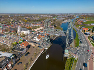 Aerial drone photo of the old lift bridge in Waddinxveen, the Netherlands