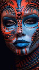 Fototapeta premium Futuristic Facepaint: A Masterpiece of Real Style, Generative AI