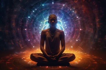Pacifying spirituality Concept of meditation and spiritual practice, expanding of consciousness, chakras and astral body activation, mystical inspiration image, chakra human. - obrazy, fototapety, plakaty