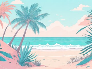 Fototapeta na wymiar Pastel colors of tropical beach drawing background. ai generative