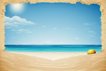 Summer backdrop with golden sand on the beach and blank area for your customization. Generative AI