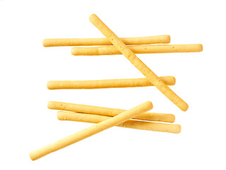Italian grissini breadsticks isolated on white background.