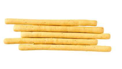 grissini or breadsticks isolated on white background. breadsticks isolated . Top view. Grissini sticks.