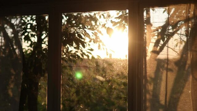 sun in the window of an old country house