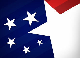 White stars on a striped dark blue and red background. Abstract concept illustration of the flag of the United States of America (USA, US, America), copy space.