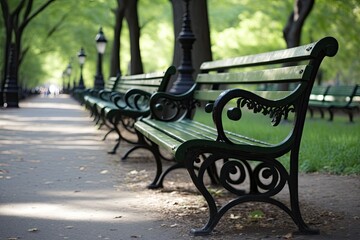 Park benches in New York City. Generative AI