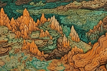 serene mountain landscape with trees and blue skies Generative AI