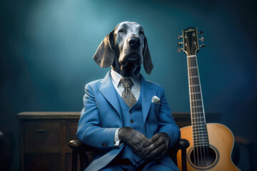 Portrait of a Hound Dog Jazz musician, Generative AI