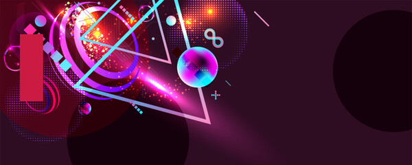 Trevdy color 2023 viva magenta 3d futuristic neon space background with planets and geometric elements. Abstraction background. Vector dihital art