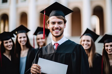 A group of people in graduation caps and gowns created with Generative AI technology