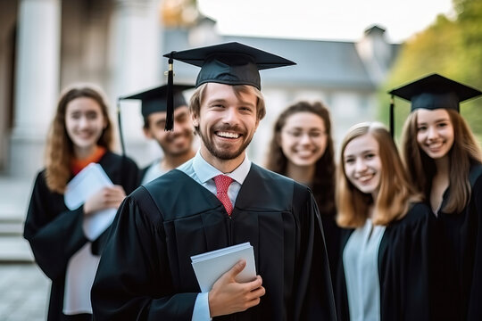 A group of people in graduation gowns posing for a picture created with Generative AI technology