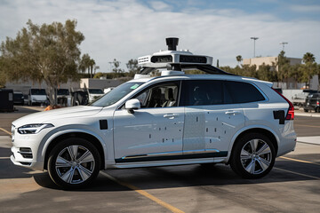Car cruiser autopilot in the city.  Autonomous vehicle operator.
