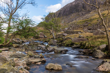 Mountain river near road A4086 in Snowdonia, Wales, United Kingdom